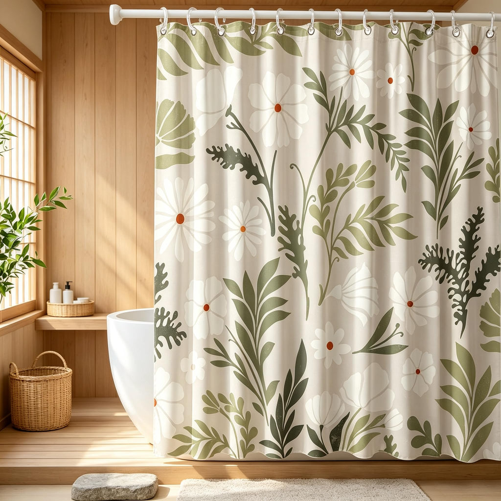Boho Flower Floral Sage Green Shower Curtain 72x72inch
