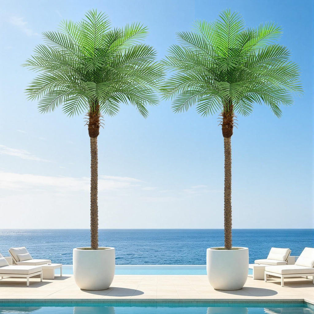 8ft Artificial Phoenix Palm Tree Tall Artificial Palm Trees with 18 Adjustable Leaves, Faux Phoenix Palm Plants for