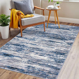 3x5 Washable Modern Abstract Area Rug, Low Pile Non-Slip Indoor Door Mat Navy Blue Grey