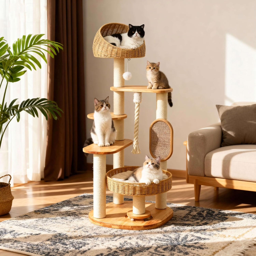 50 in Wooden Cat Tree for Indoor Cat, Large Cat Tower