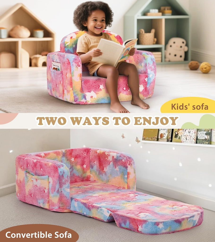Kids Couch, in-1 Soft Toddler Couch Fold Out with Blanket and Cloud Pillow, Glow in The Dark, Toddler Chair Comfy