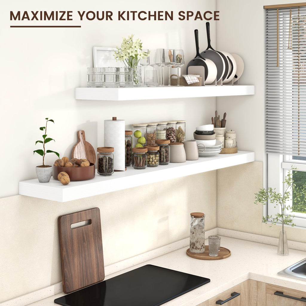 72 Inch Floating Shelves for Wall, 12"D Wood Storage Shelves, White Finish