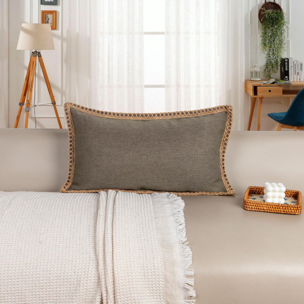 Burlap Linen 14X36 Lumbar Pillow Cover Dark Brown