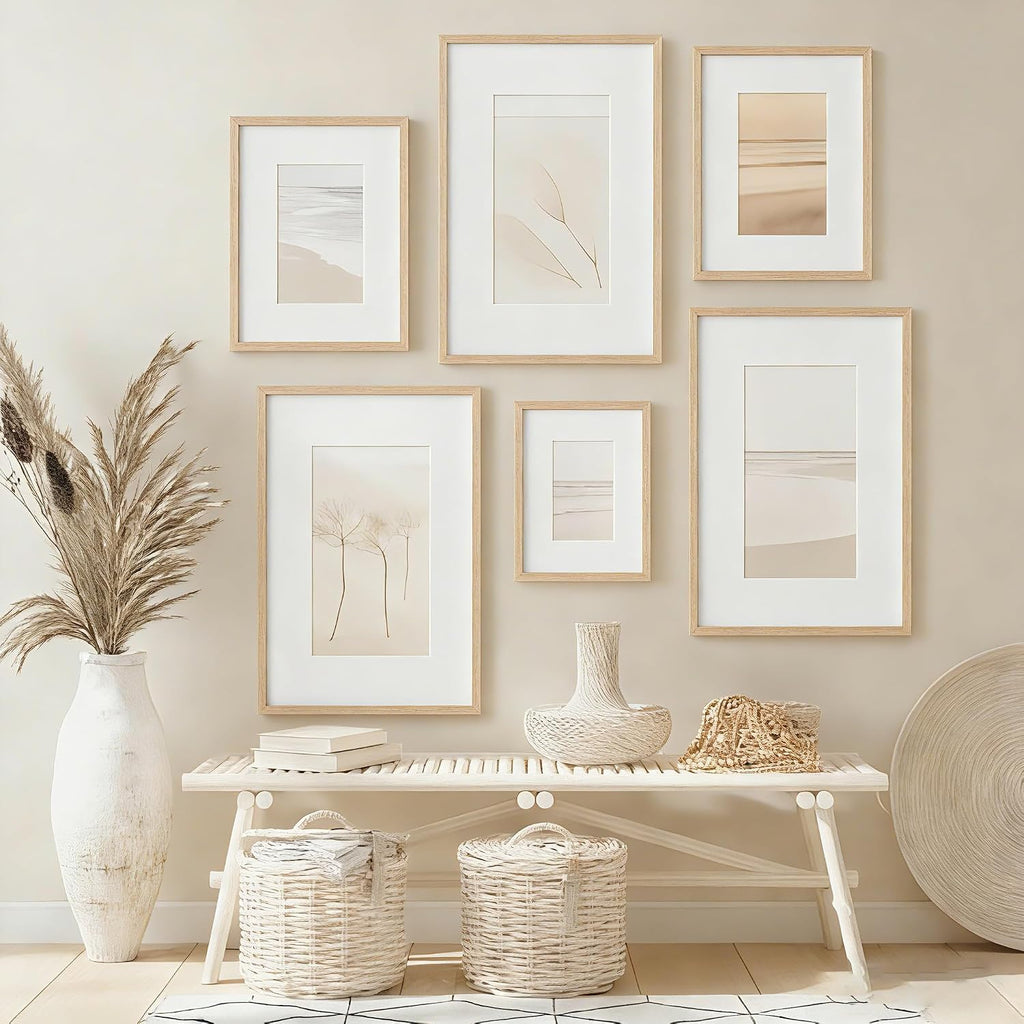 8x10 Picture Frame Set of 6 Solid Oak Wood Photo Frames with Plexiglass Display Picture 5x7 with mat or 8 x 10