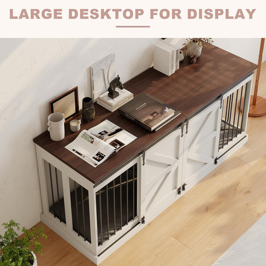 Furniture Style Dog Crate - Indoor Wooden Dog Kennel Furniture with Double Sliding Barn Doors and Room Divider