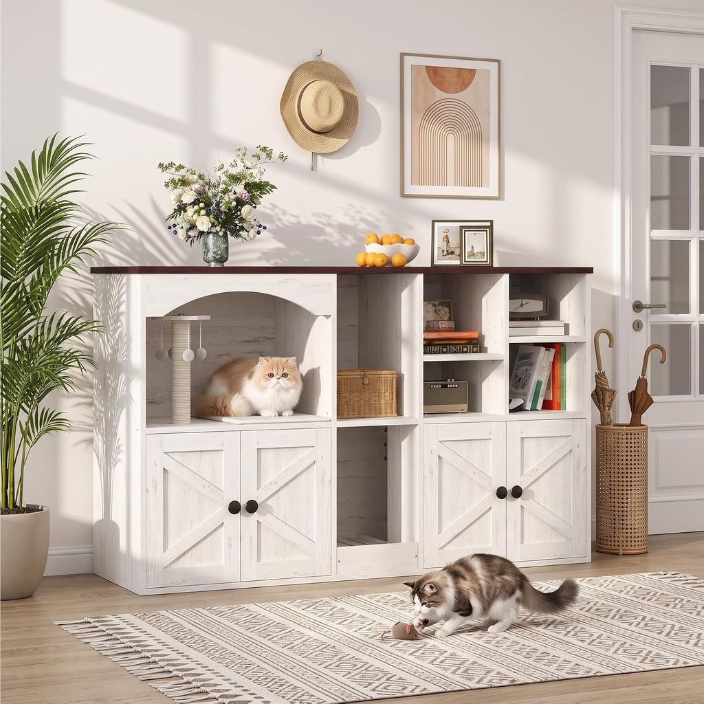 Cat Litter Box Enclosure for 2 Cats, Hidden Cat Cabinet with Storage
