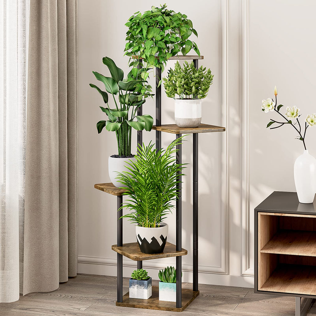 5 Tier Tall Plant Stand Indoor Corner Tiered Shelf Metal MDF Board