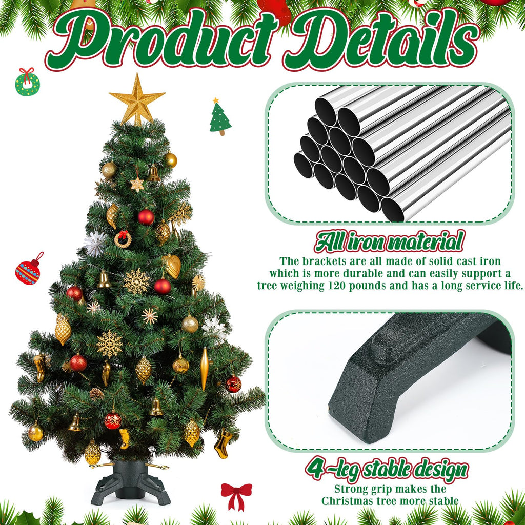 Christmas Tree Stand for Live Trees, Real Xmas Tree Holder Base Cast Iron, Supports up to 8ft, 4-Inch Diameter, 120lb