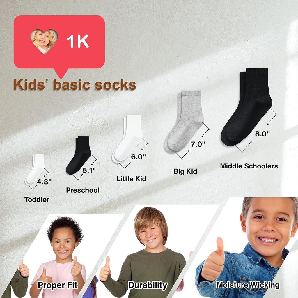 Kids Socks 12 Pairs Boys Girls Athletic Crew Socks -13