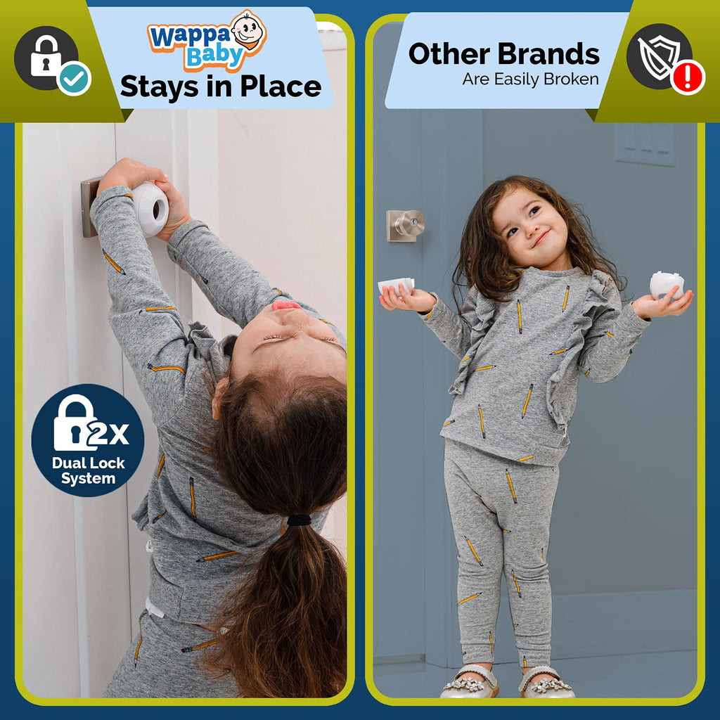 Child Safety Door Knob Cover (4 Pack) Hard-to-Remove Dual-Lock Door Handle Covers for Kids - Reusable Baby Proof Door