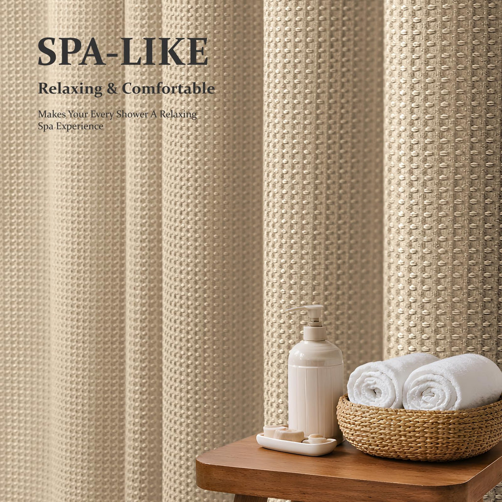 Stall Waffle Shower Curtain 256 GSM Heavy Fabric 48x72 Beige/Khaki