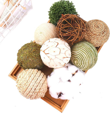 3.5Inch Fall Decorative Ball Orb Rattan Ball Rattan Woven Orbs Spherical Bowl and Vase Filler Party Wedding - Set of 9