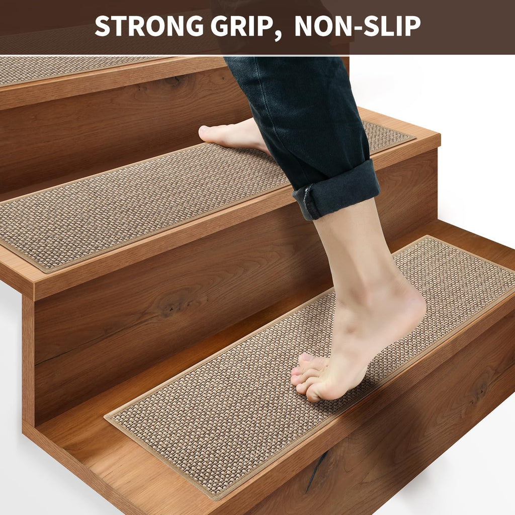 Linen Stair Treads for Wooden Steps Indoor 30x8 Inch, 15 Pcs
