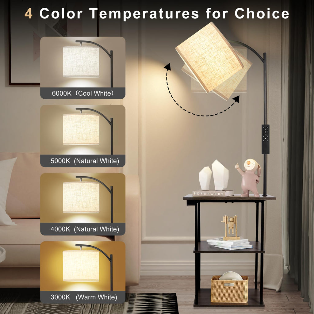 Floor Lamp with Table & Remote, End Table with Charging Station