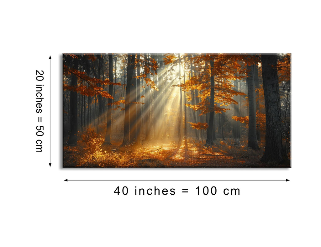 Beautiful Autumn Forest Landscape Wall Art Office Calming Nature Scenery Golden Painting Prints Sunlight Spills