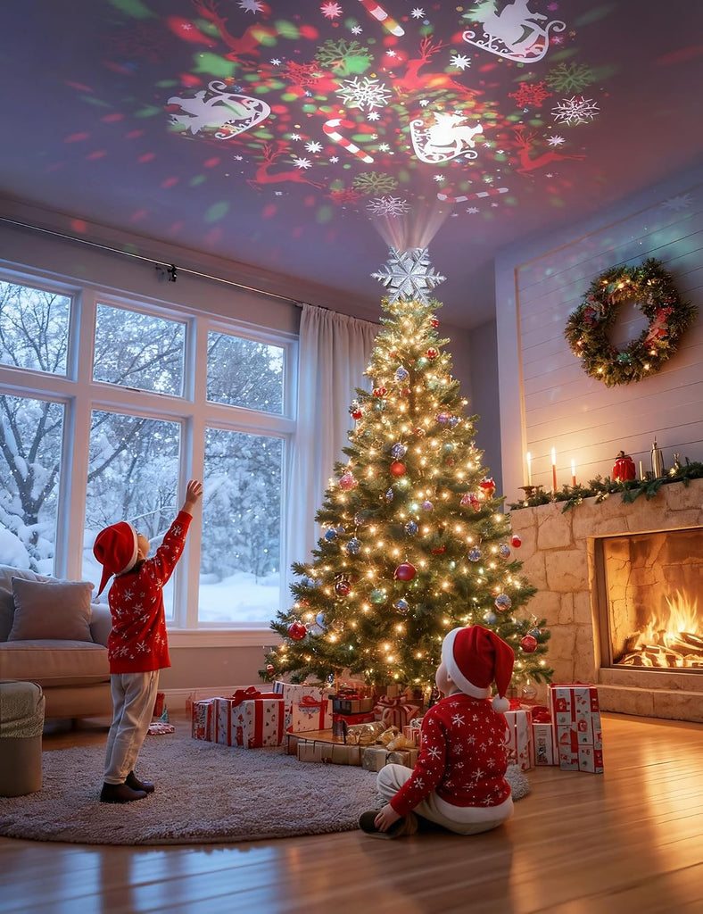 Christmas Tree Topper with 6 Rotating Projection Patterns, Silver