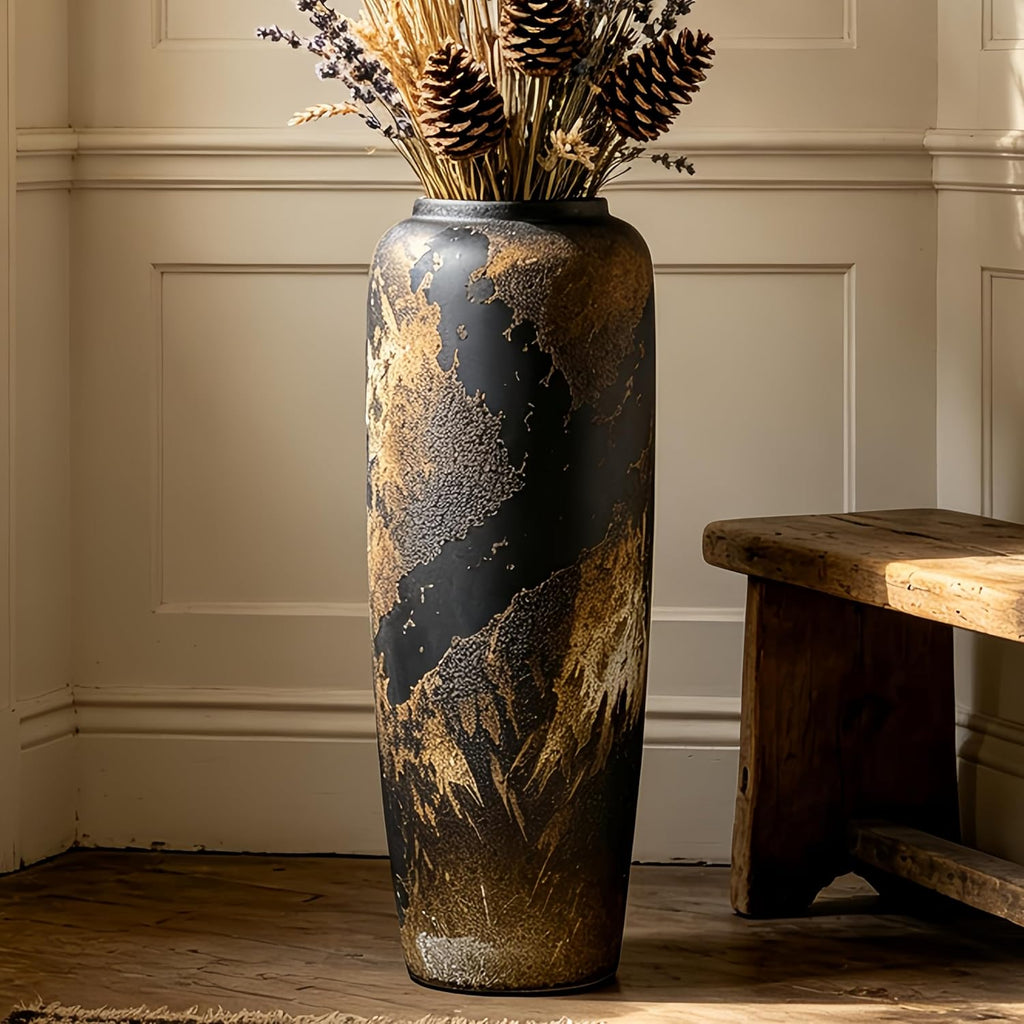 Rustic Ceramic Floor Vase, 19.7 Inch, Clay Farmhouse Large Decor | Living Room, Entryway, Fireplace, Pampas Grass