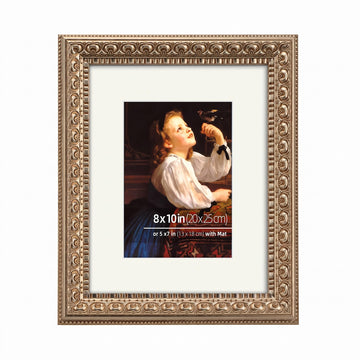 8x10 in Antique Silver Ornate Vintage Wood Picture Frame, Matted for 5x7 Photos, Real Glass Protection, Tabletop or