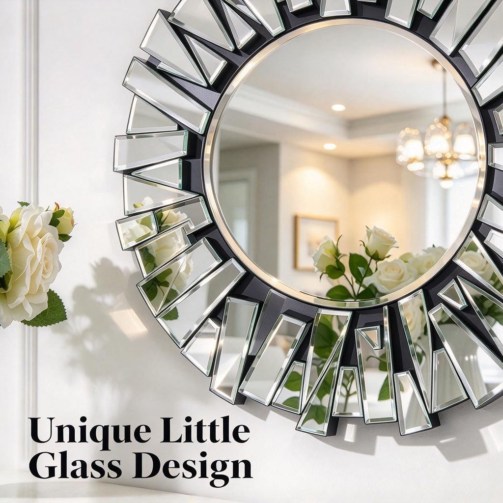40" Large Living Room Mirror for Decor, Big Round Wall Mirror with Irregular Glass Frame, Vertically Hang