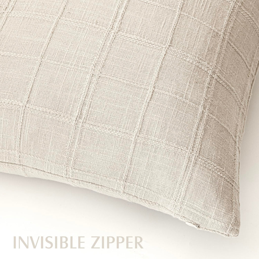 Linen Check Decorative Throw Pillow Covers 22×22 Natural Beige