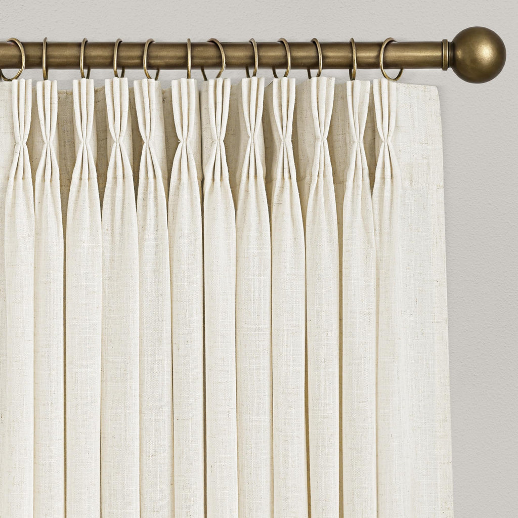 Birch Pinch Pleated 92 inch Long Linen Curtains 2 Panels Set Track System Curtains Neutral Modern Elegant Light
