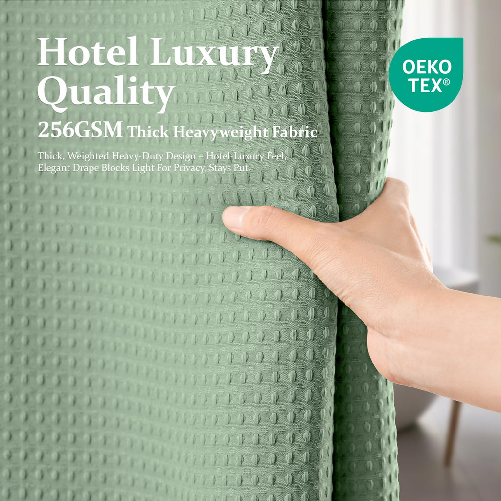 Extra Long Waffle Shower Curtain 256 GSM Fabric 72x90 Sage Green