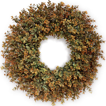26''Large Artificial Fall Boxwood Wreath for Front Door Decor(Orange-Green)