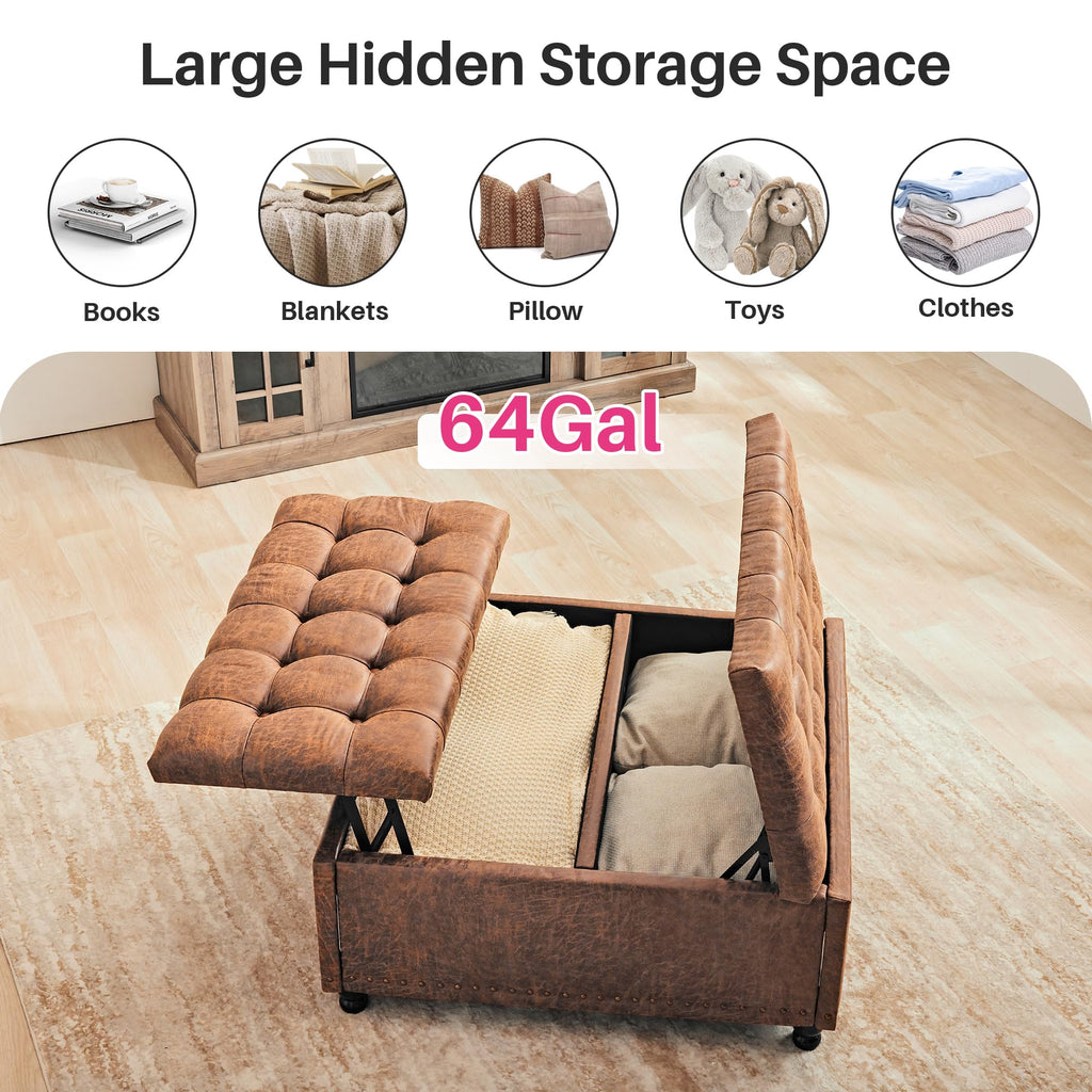 35 Inch Large Square Storage Ottoman, Coffee Table Ottoman, Faux