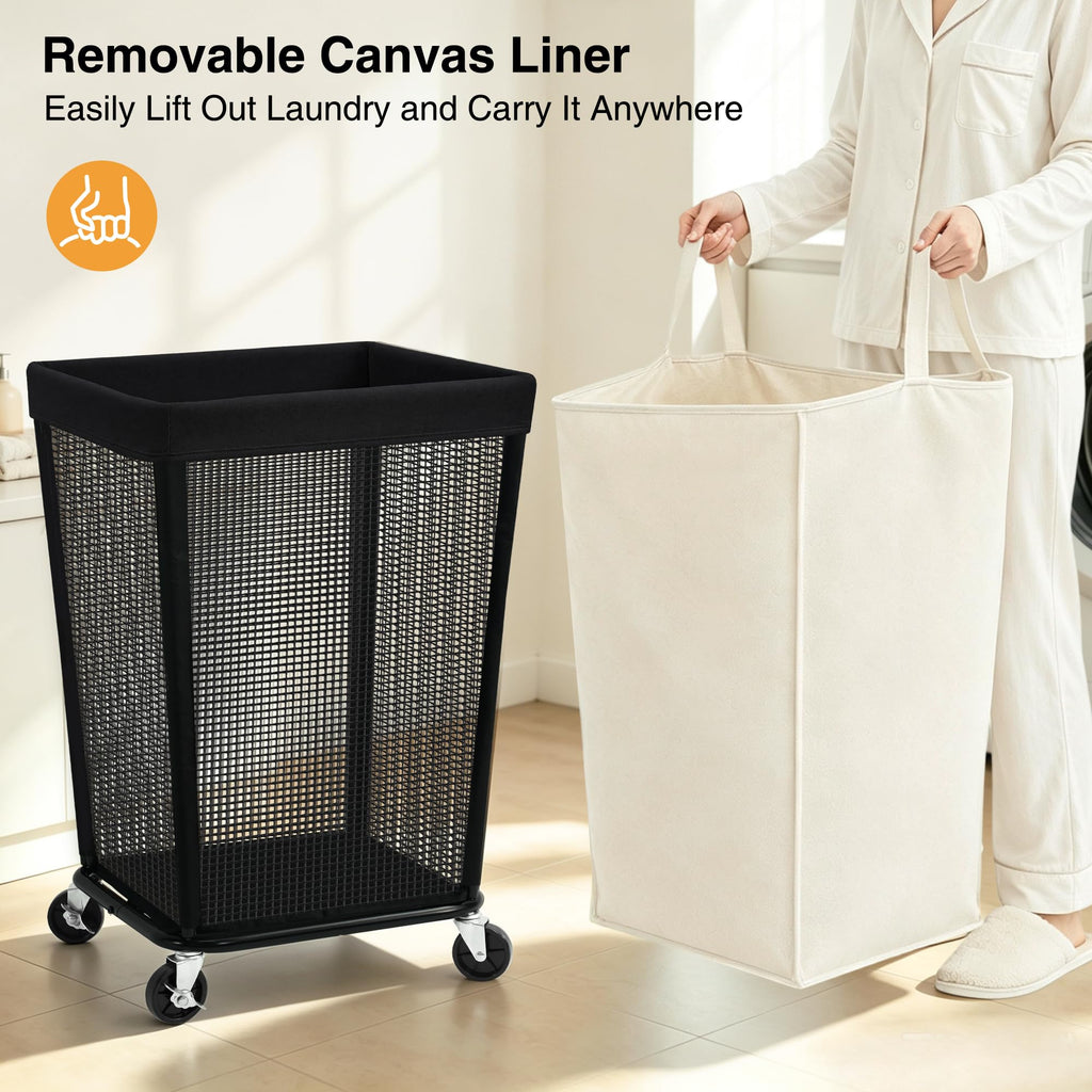 160L Rolling Laundry Hamper with Wheels, Laundry Basket, Beige