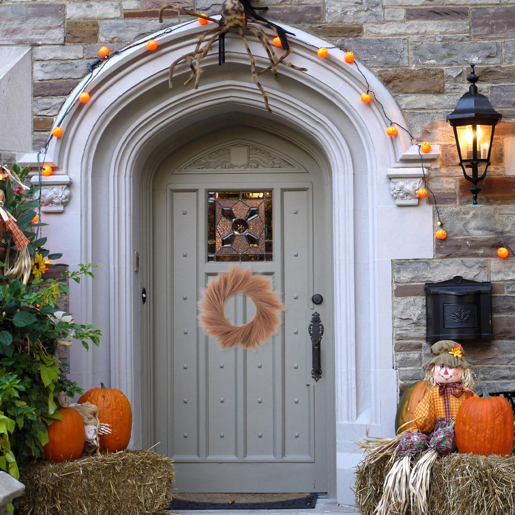 Pampas Grass Wreath 24 Inch Farmhouse Wreath for Front Door Taupe