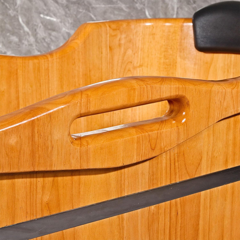 59” Freestanding Bathtub Wooden Soaking Tub Handcrafted Deep Soaking Bathtub with Wooden Handrails, Japanese Soaking