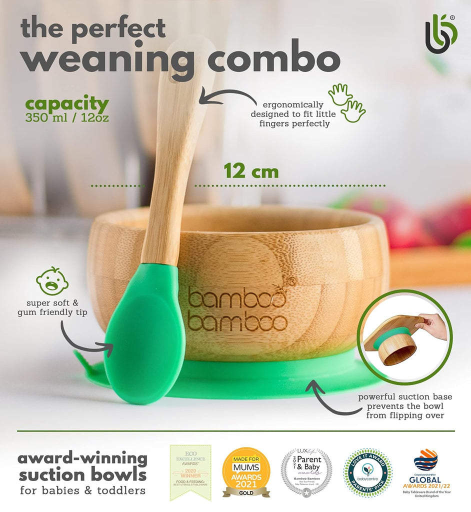 Suction Bowl for Baby, Bamboo Baby Bowl and Spoon Set with Removable Food-Grade Silicone Suction Cup for Kids - Safe