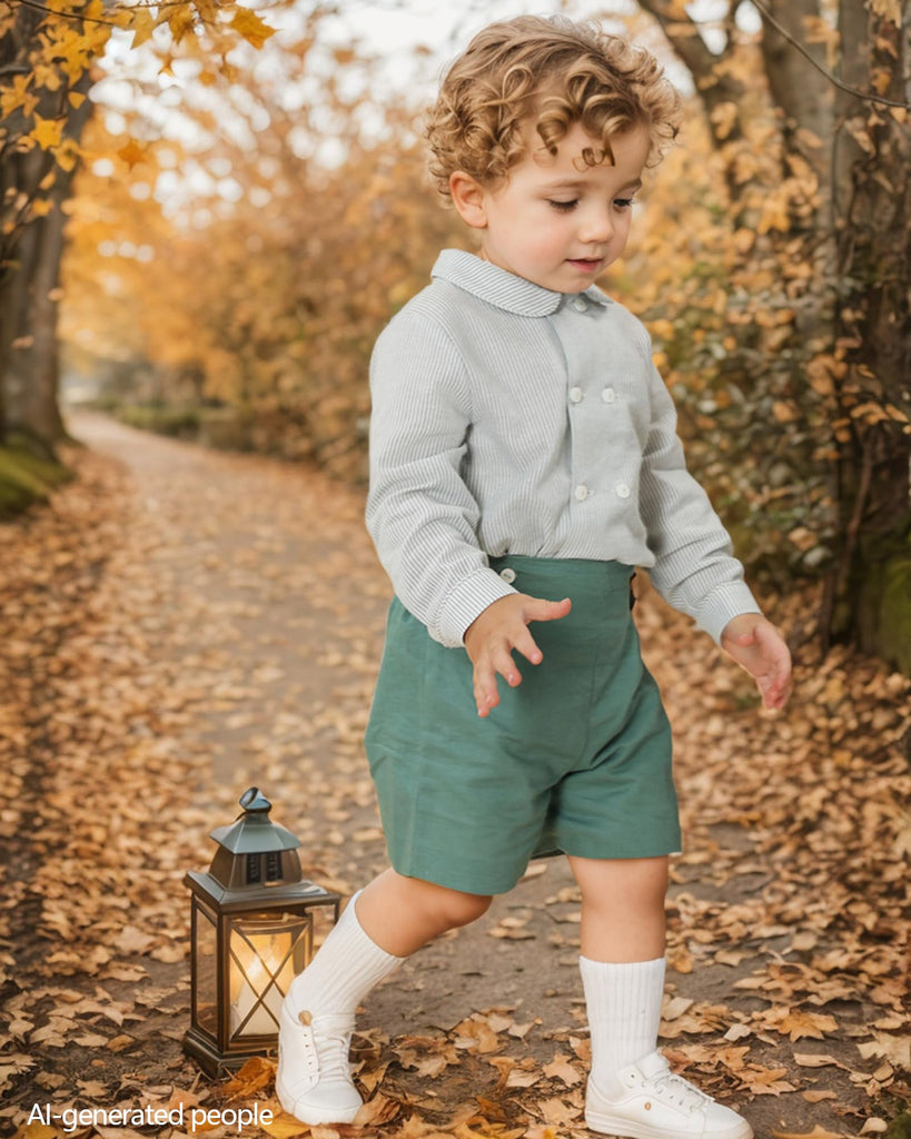 Toddler Baby Boys' Clothing Sets Vintage Fall Boy Clothes Long Sleeve Button Down Shirts Pants Set with Peter Pan
