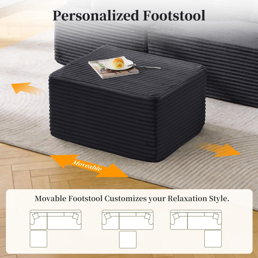 Cloud Modular Sectional Sofa with L-Shaped, Boneless Couches, Fluffy Comfy Corduroy Deep Seat with Ottoman, Bedroom