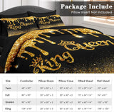 Comforter Set Queen, King Queen Black Gold Crown 7 Pcs Bedding for Kids and Adults