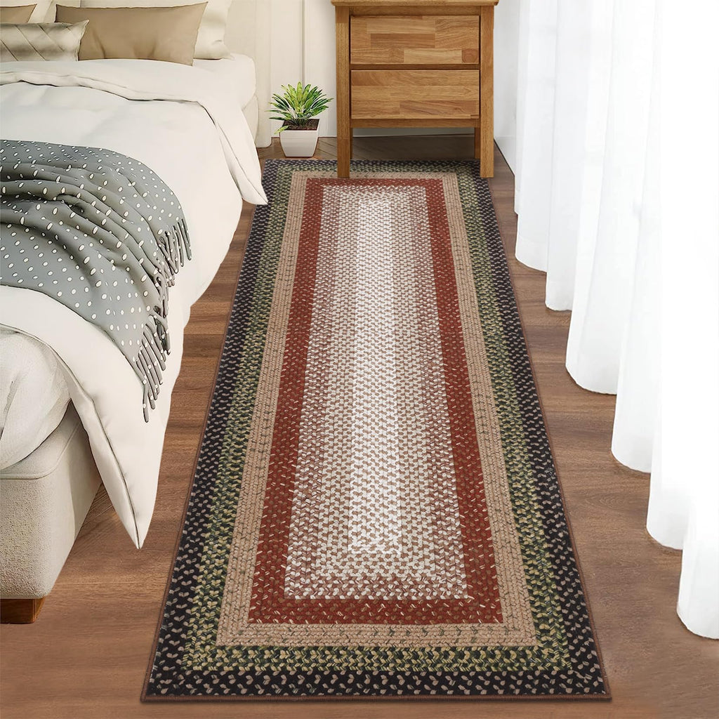 Washable Runner Rug Non Slip Braided Hallway Runner Mat