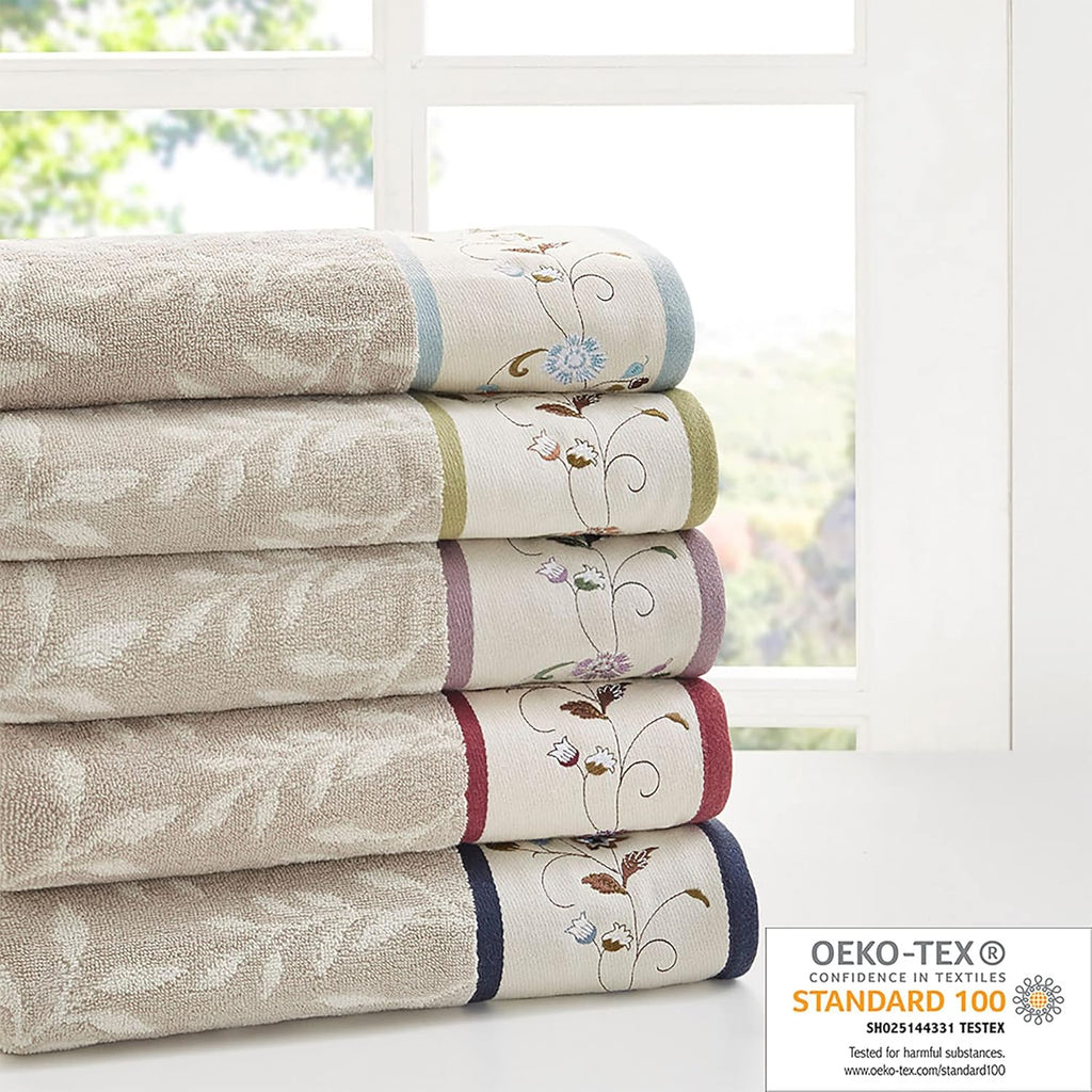 Park Serene 100% Cotton Bath Towel Set Luxurious Floral Decorative Towels Embroidered Cotton Jacquard Design Soft