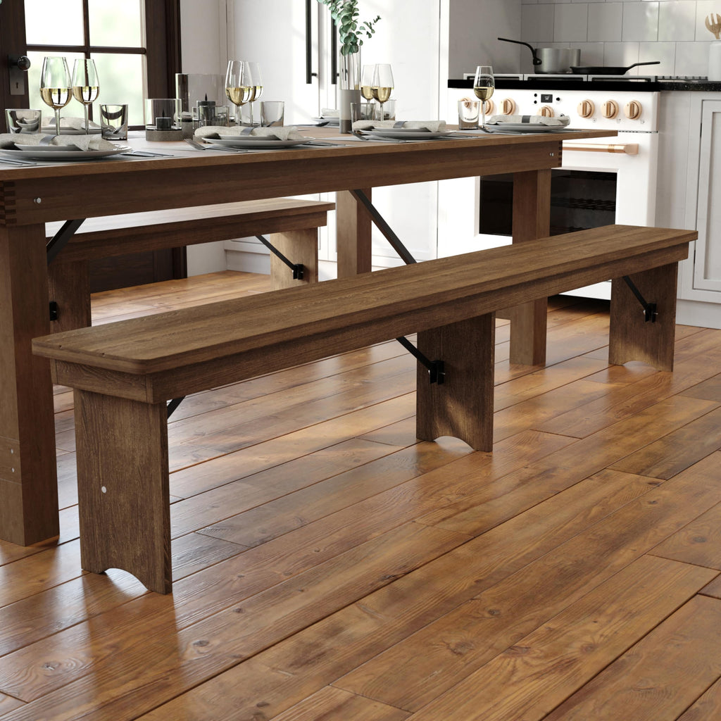 Hercules 96x12 Folding Bench with Legs, Rustic