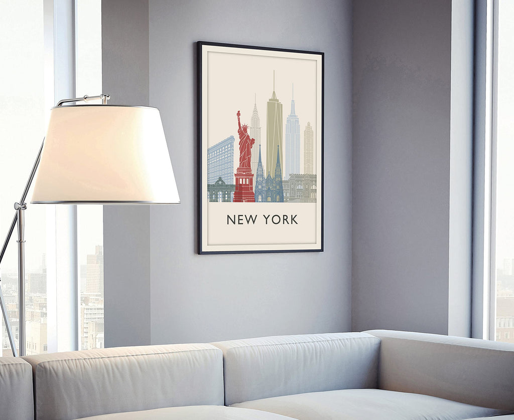 York Illustration Poster Poster, Skyline Cityscape and Landmark Print, Wall, Office Decor, Home - 24x36