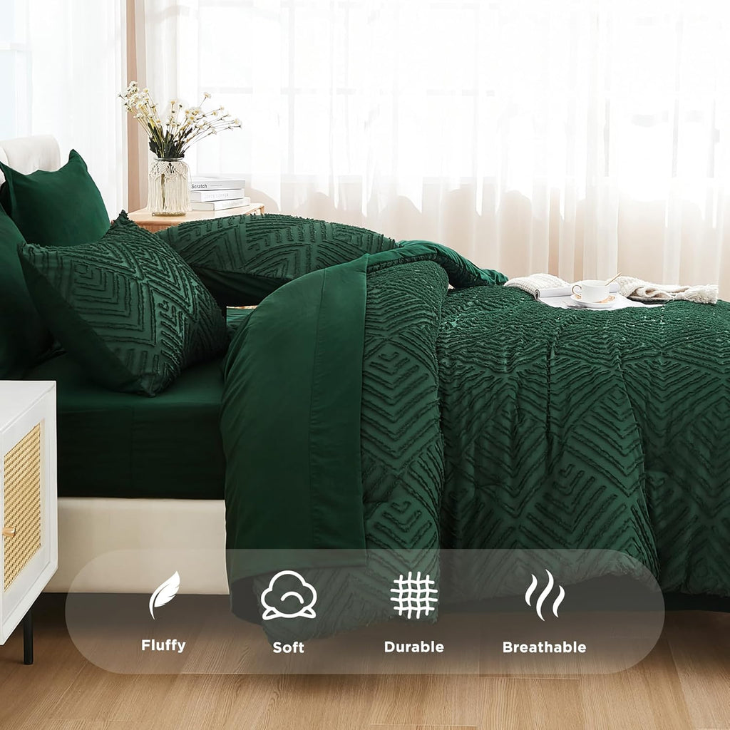 King Comforter Set 7 Pieces Dark Emerald Green