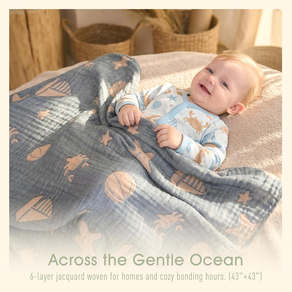 Ultra Soft Muslin Baby Blanket, A Versatile Swaddle and Crib for Babies, Toddlers, Boys, and Girls (1 Pack Ocean)