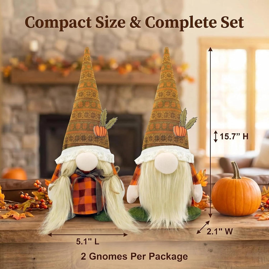Fall Decorations - Thanksgiving Pumpkin Gnomes Decor - Set of 2