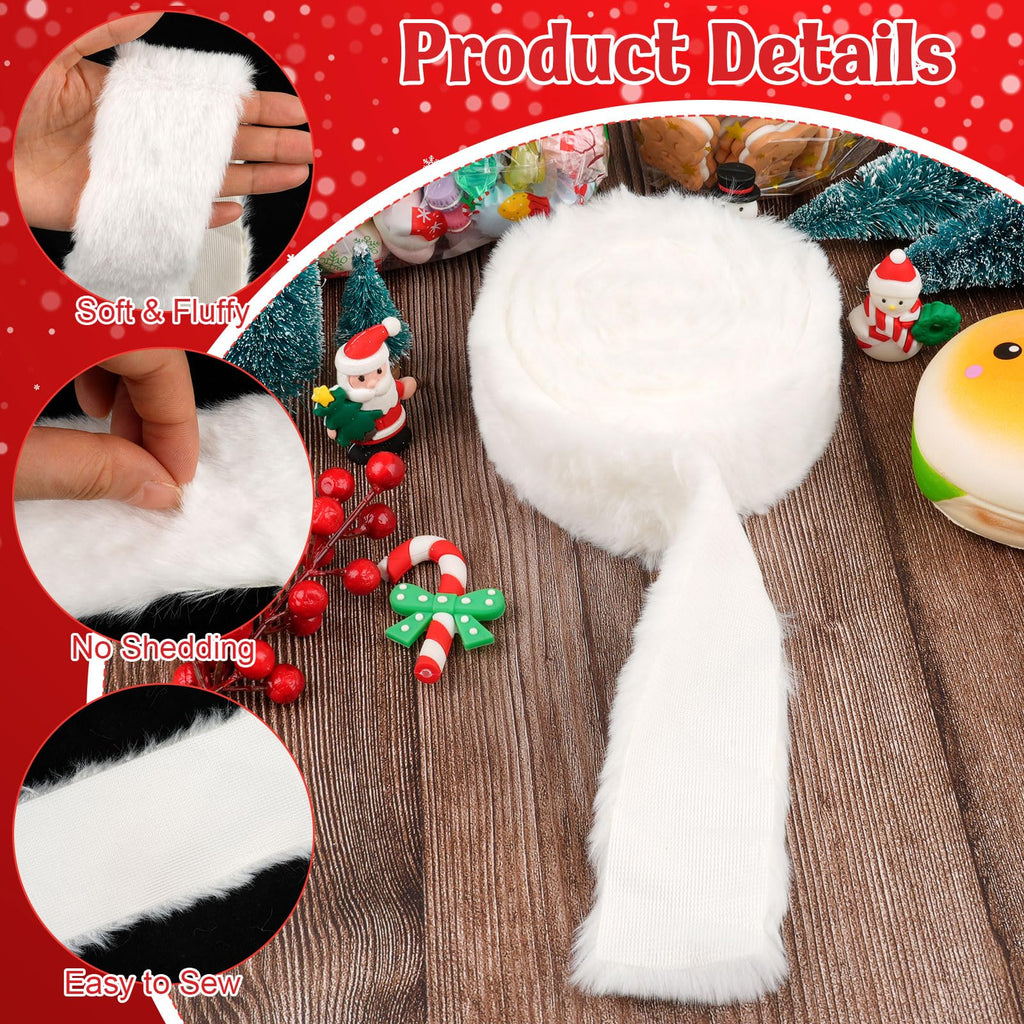 White Fur Trim Fur Fabric Xmas Faux Fur Ribbon for Christmas Decor