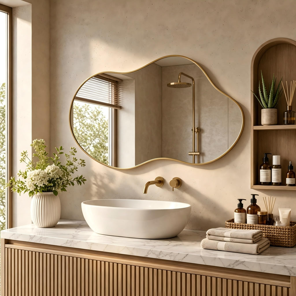 Irregular wall Mirror 25"x41" Gold Asymmetrical Mirror