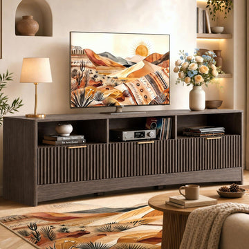 70" Fluted TV Stand Mid Century Modern TV Stands for 80 inch TV