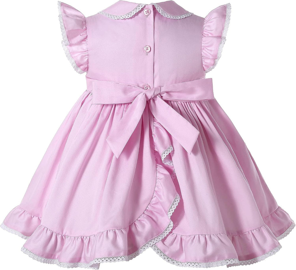 Baby Girls Summer Pink Smocked Sundress Clothes Outfit Newborn Infant Classic Hand Embroidered Smocking Dress