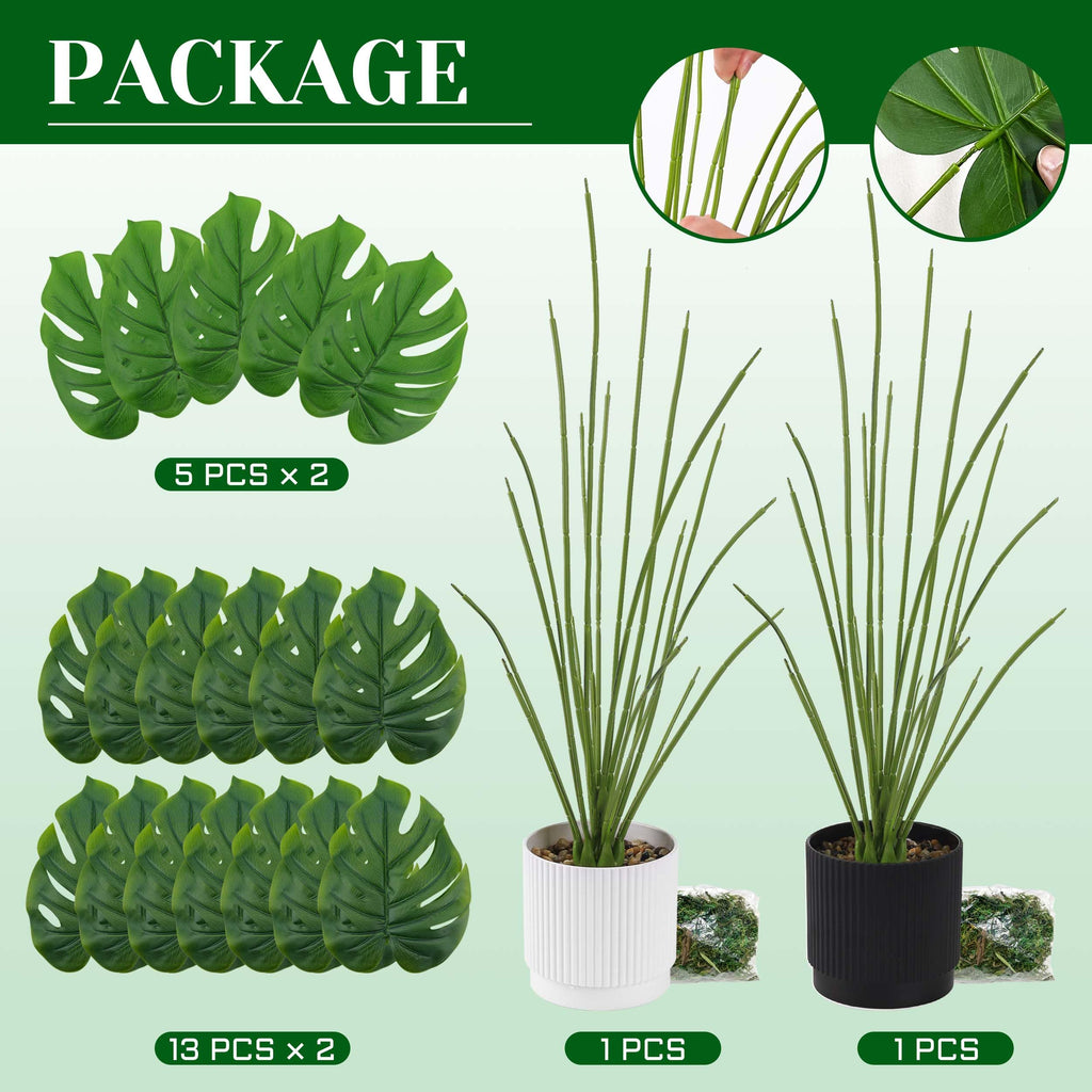 2 Pack 28" Fake Plants, Monstera Plants in White and Black Pots