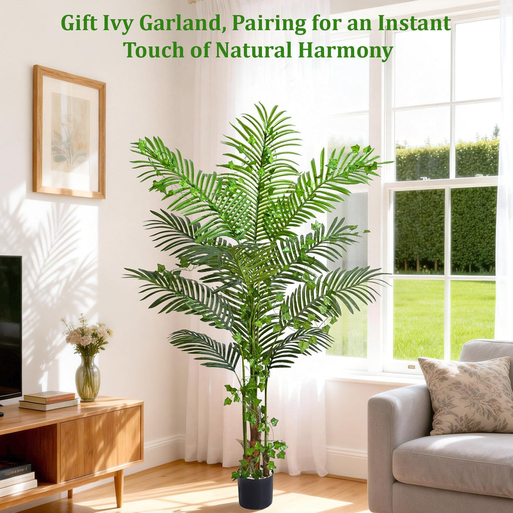 5.2 FT Artificial Plants Indoor, Tall Plant Palm Tree with Weighted Planter, Tropical Fake Tree with Realistic Leaves