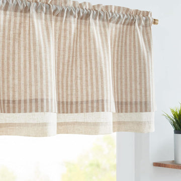 Linen Valance Curtain Striped Small Window Curtain Double Layer Light Filtering Modern Farmhouse Valance for Kitchen