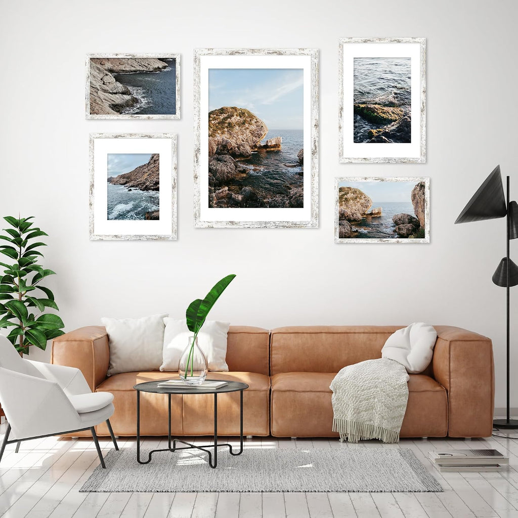 24x36 Poster Frame Set of 2 with Plexiglass, Distressed White Wood Frames Display 20x30 Picture with Mat or 24 x 36